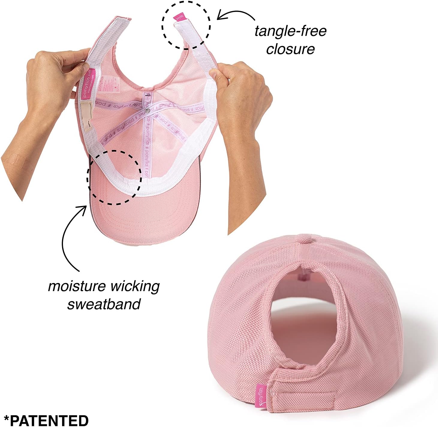 Ponyflo Kids Active Ponytail Hat, Patented Girls’ Ponytail Baseball Cap with Reflective Lining, Quick-Dry UV Sun Protection