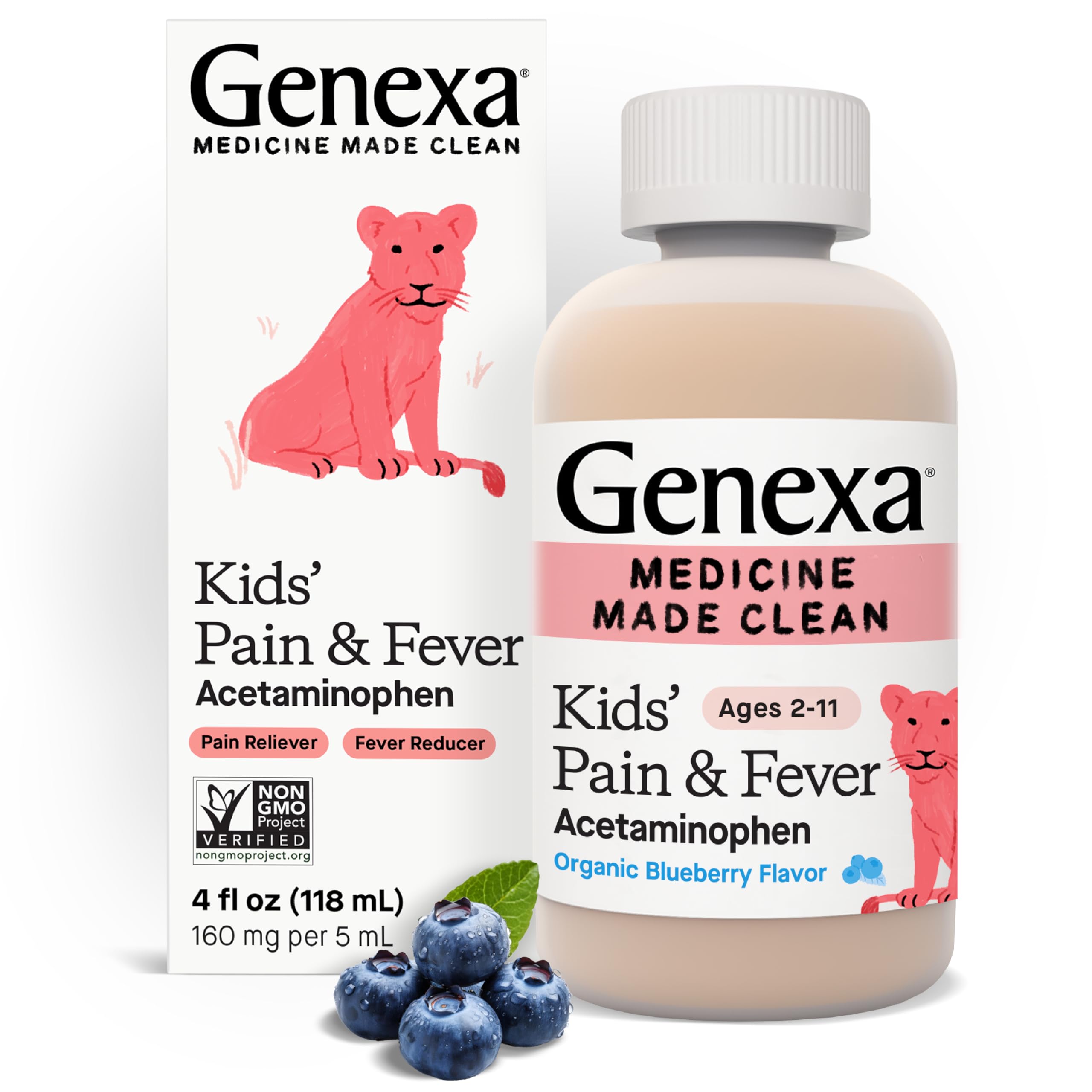 Kids' Acetaminophen Pain & Fever Oral Suspension Medicine - 4oz - For Children 2 - 11 Years Old, Temporarily relieves pain and fever symptoms, 160 mg per 5 mL- Organic Blueberry Flavor