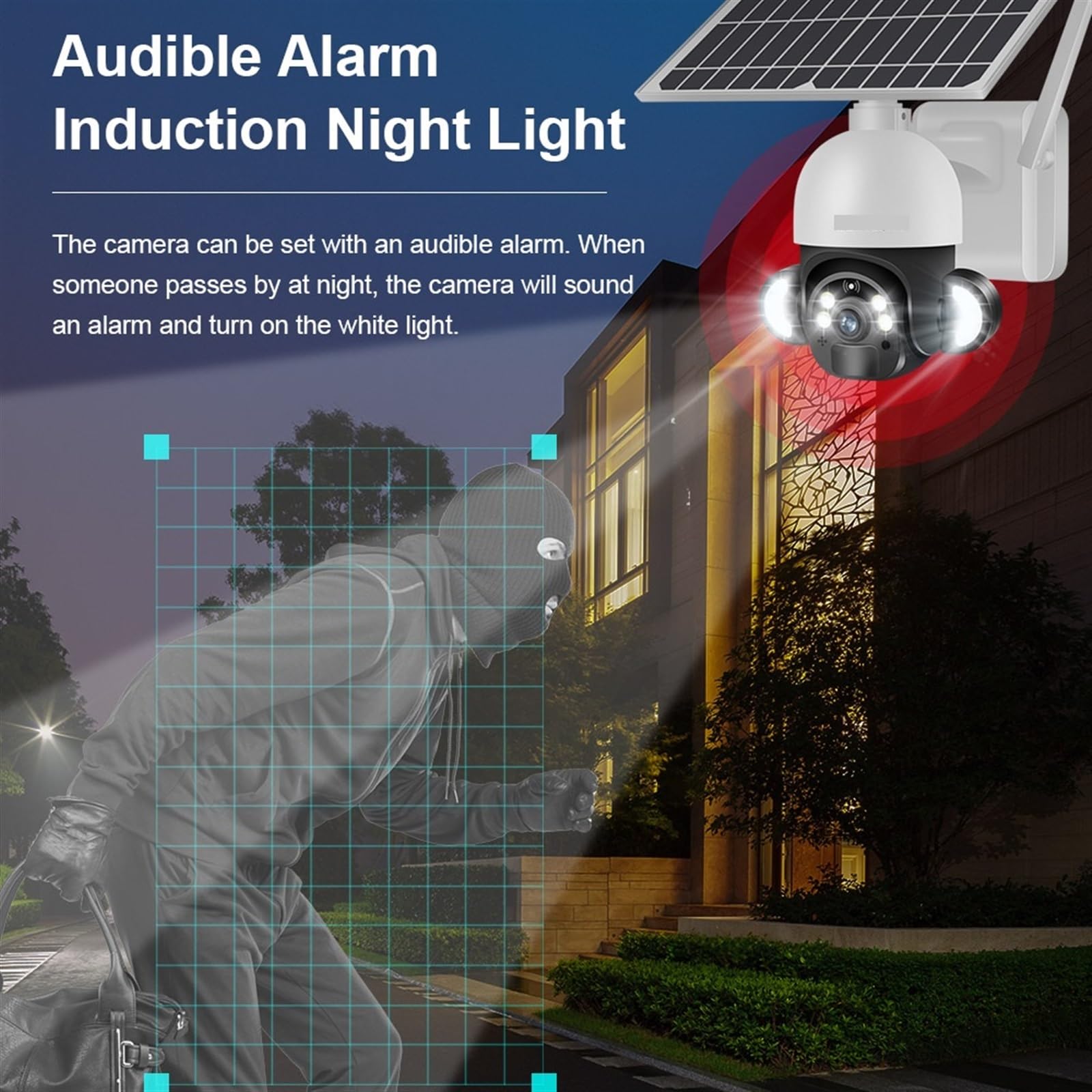 Camera Surveillance, Caméra de Surveillance vidéo sans fil, avec carte Sim 4G et 4MP, panneau solaire 6W, CCTV, alarme extérieure, batterie longue durée de veille ,Sécurité, Antivol(White 4G No Card)