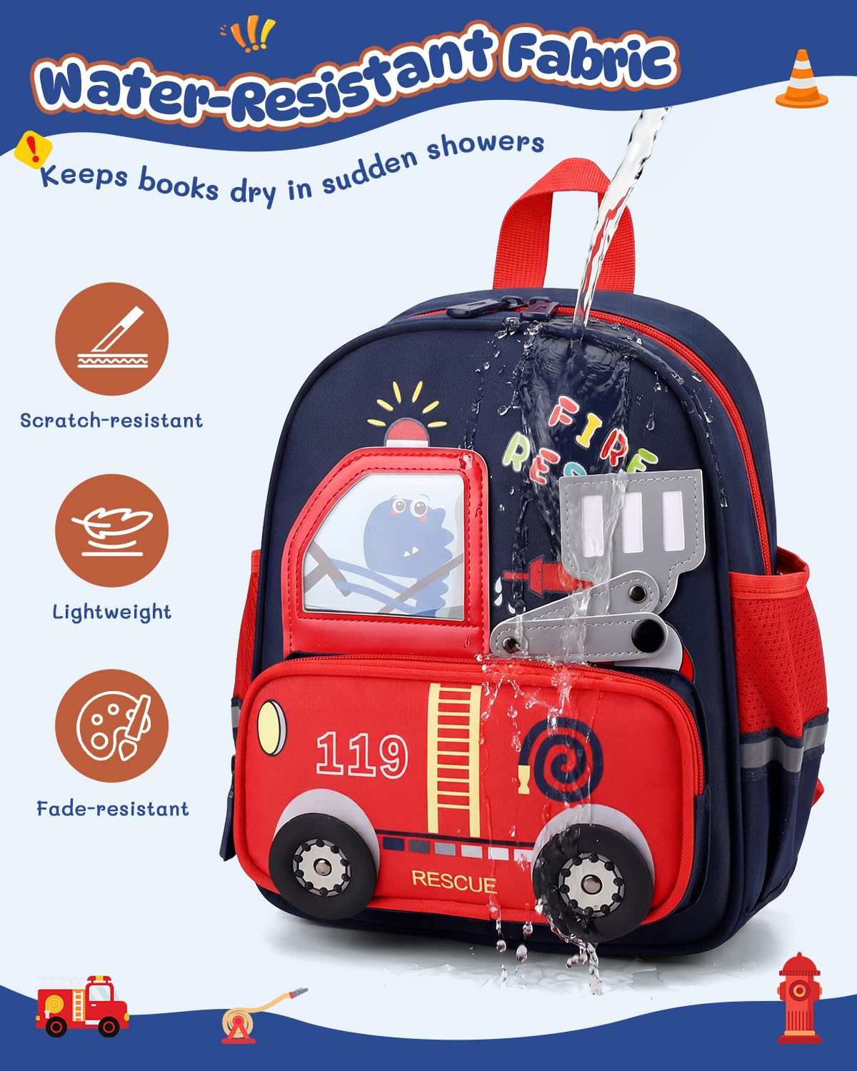 PROTAURI Sac à Dos Enfant Garçons avec Bretelles de Poitrine, Cartable Maternelle Réfléchissant 360° Imperméable et Léger, Sac Enfant Maternelle Passend für DIN A4 2-6 Jahre, 10.6L, Bleu Marine | Avec sangle de poitrine réfléchissante, imperméable, légère