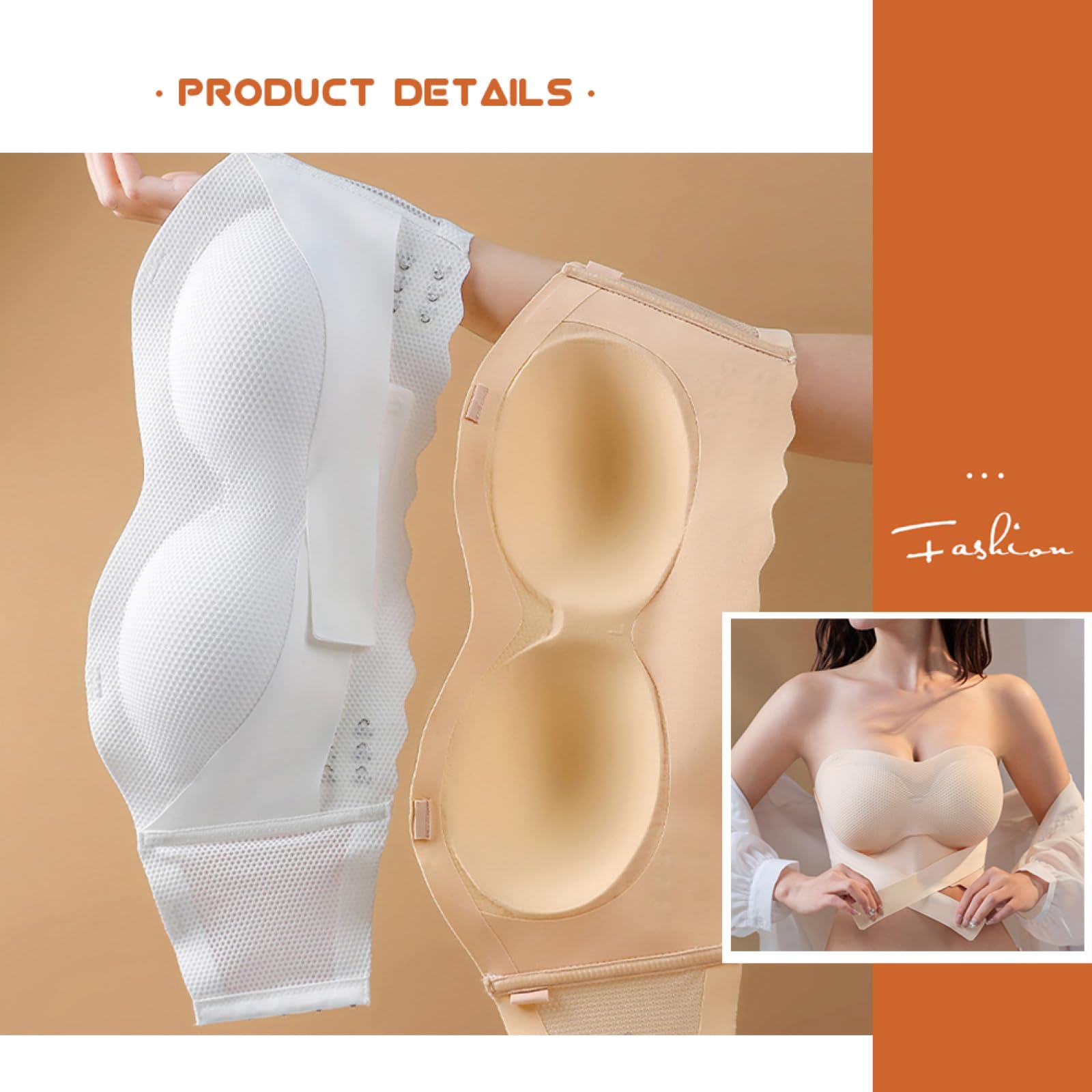 trägerloser BH Push up Damen Trägerloser BH, Ohne Bügel Bandeau BH Push Up Rutschfester Unsichtbarer BH mit Abnehmbare Träger Tshirt BH
