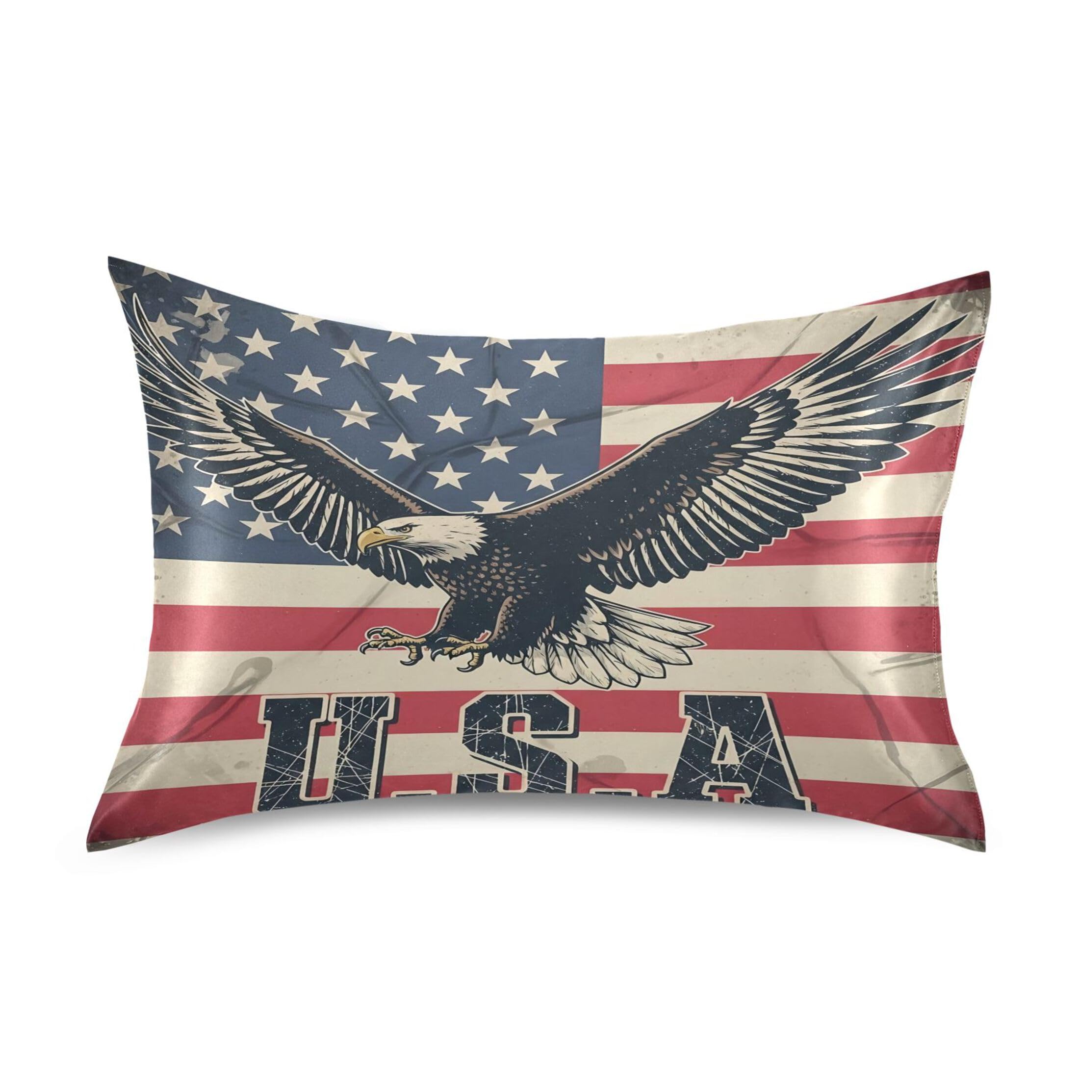 Fuauuyl Pillowcase Queen Size 20x30 in, American Flag Soft Breathable Satin Pillow Case for Hair and Skin with Envelope Closure Wrinkle-Free
