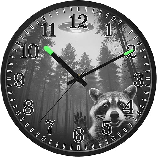 Miniatura 8 de JUNZAN Luminous Voice-Activated Decor Wall Clock 12 Inch Retro UFO Forests Selfie Silent Non-Ticking Battery Operated Wallclock Decorative for