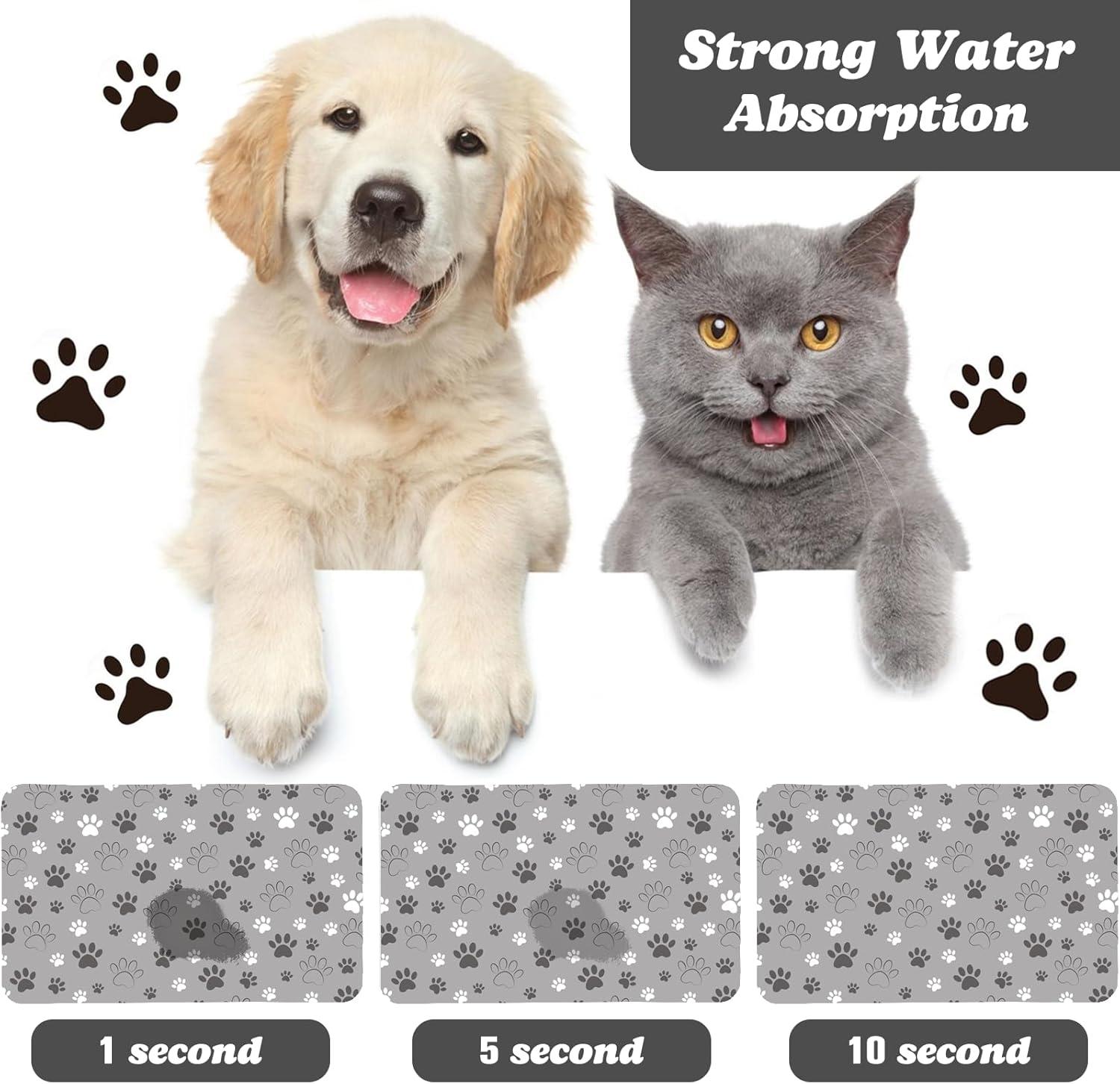 Dog Food Mat, Absorbent Water Bowl Mats Cat Pet Feeding Placemats Light Gray 12 * 20 inch - Image 3