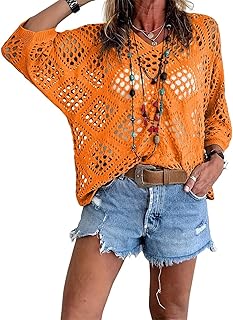 Womens Summer Crochet Long Sleeve Sexy Tops Sweaters for Women 2025 Beach Cover ups Cruise Outfits