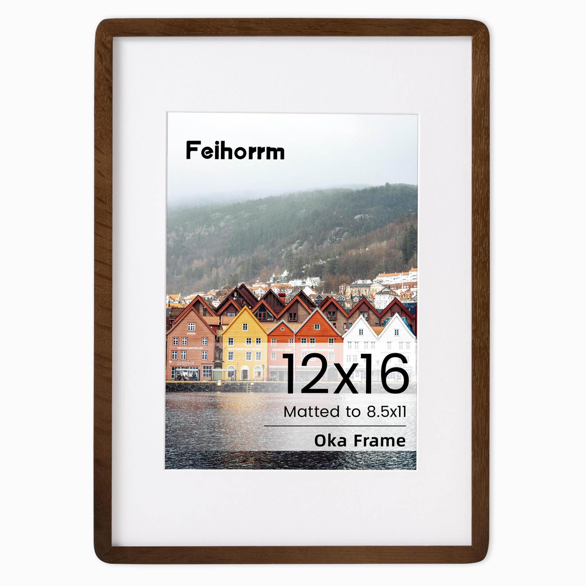 12x16 Picture Frame Natural WalnutSolid Wood Photo Frame with HD Tempered Glass,Handcrafted Wooden Rounded Corner 12x16 Frame Matted to 8.5x11 Photo Frame, Horizontal Vertical Wall Mounting Display — image 1