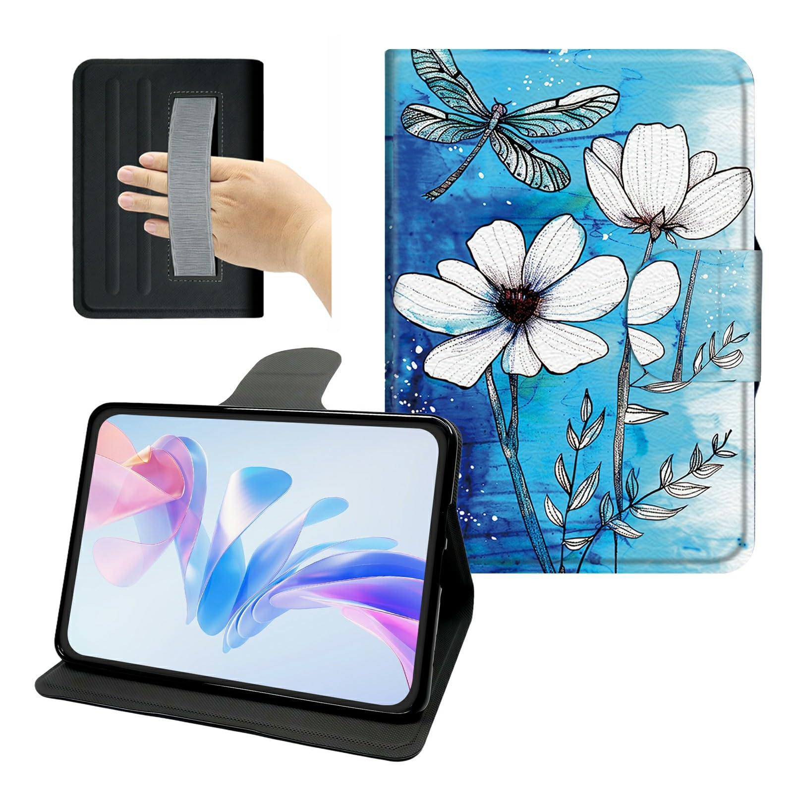 PU Leather Slim Case for iPad Air 13 Inch M4/M3/M2(2026/2025/2024) and iPad Pro 12.9 inch 6th/5th/4th Gen, 360 Rotating Stand Cover with Hand Strap Auto Sleep/Wake, Line Drawing of Flower Line Drawing of Flower 13" iPad Air M4/M3/M2