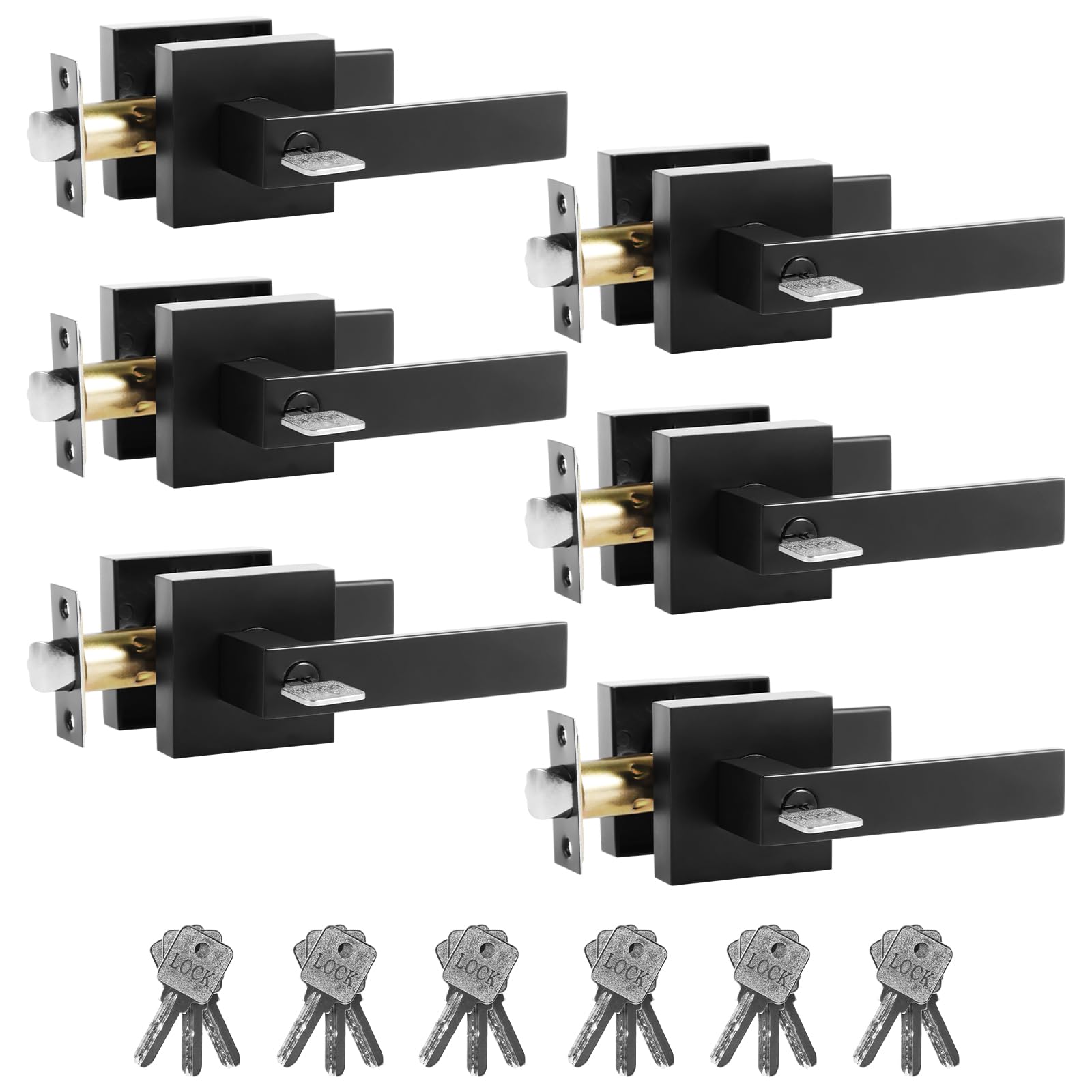 LENGYANN Entry Door Lever Exterior Door Handle Keyed Set with Lock and Key Secure Keyed Reversible Lever Exterior for Front Entrance and Bedrooms, Matte Black, Pick Resistant Smartkey Rekey Security