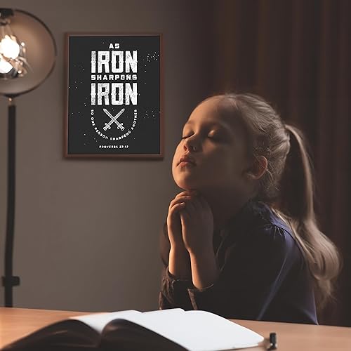 Vista 3 de Iron Sharpens Iron - Christian Bible Verse Wall Art, Rustic Scripture Wall Decor Print For Home Decor, Office Decor, Great Christian Decor Gift