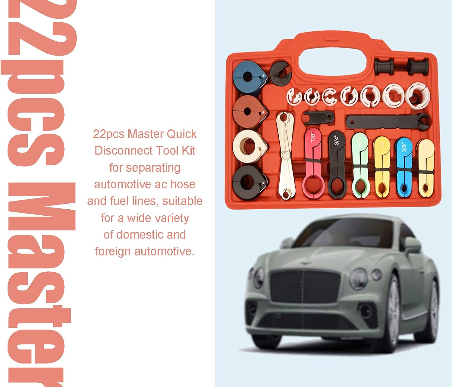 Fuel Line Disconnect Tool Set, 22pcs Master Quick Disconnect Tool Kit for Automotive AC Fuel Line and Transmission Oil Cooler Line, Includes Scissor Type Remover, Compatible with GM Ford Chevy Models