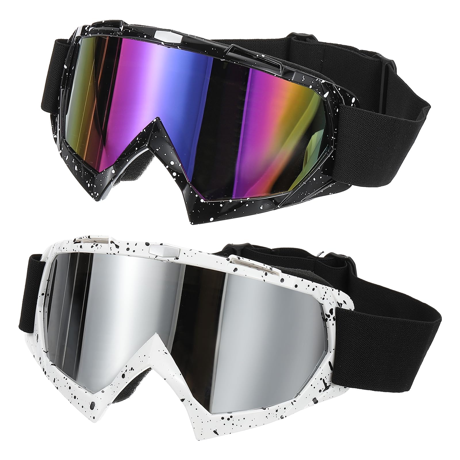 PATIKIL 2 Pz Occhiali per Moto Cross Nero/Bianco con Lenti Colorate/Argento