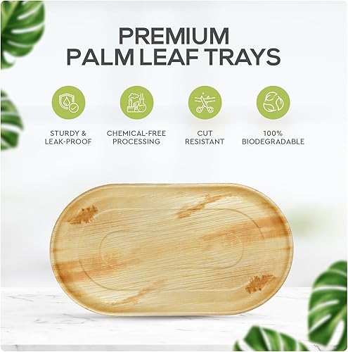 Miniatura 2 de Koalalove - Bandejas desechables de hoja de palma de bambú para charcutería, queso, fruta, tablas desechables extra grandes, compostables y