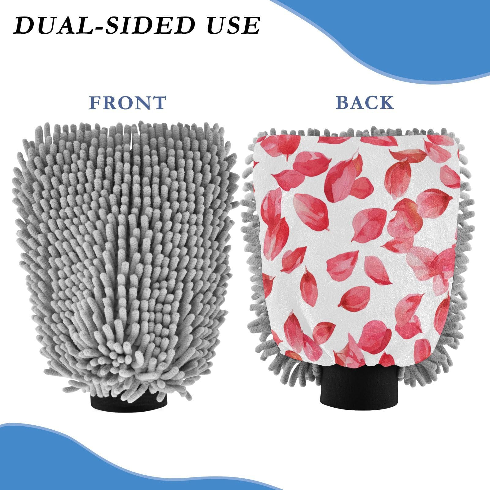 ALAZA Red Rose Flower Petals Car Wash Mitt Scratch Free, 2 Pack Absorbent Microfiber/Chenille Washing & Drying Mitts, L