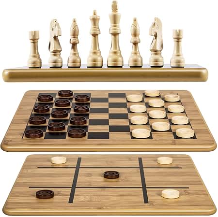 Amazon.com: VAMSLOVE Wooden Chess Checkers Tic-Tac-Toe Game Set