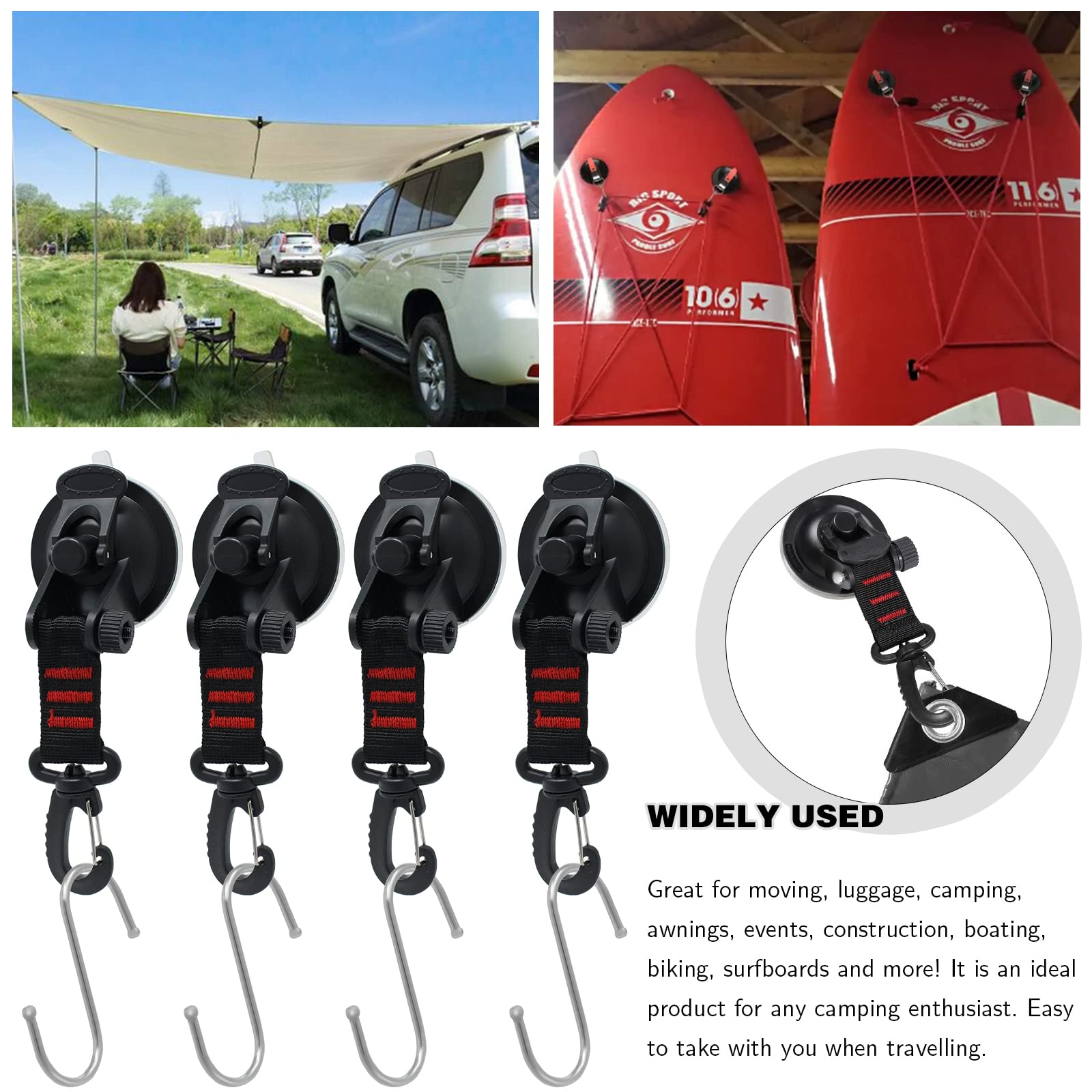4 Ventose Con Ganci Per Campeggio - Gancio A Ventosa Per Auto, Tende E Bagagli - Con Ganci A S E Panno - Foto 13