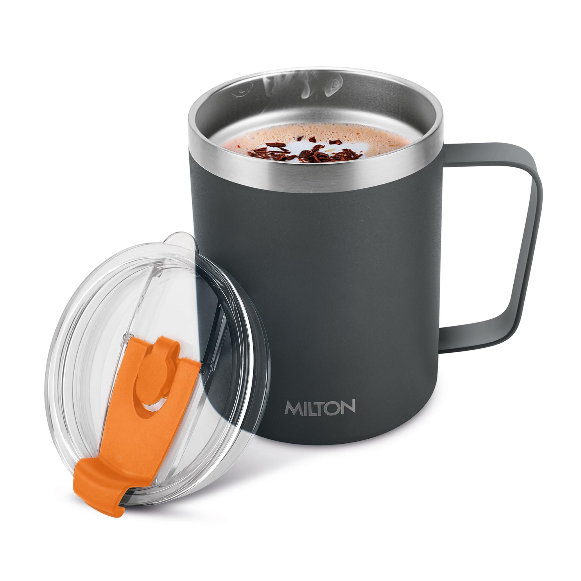 400ml Vacuum Insulated Travel Coffee Mug with Straw & Lid, Keeps Drinks Hot & Cold for 10 Hours, 18/8 Stainless Steel Tumbler, Double-Walled Thermos Flask for Tea, Cappuccino - Clifton - Black