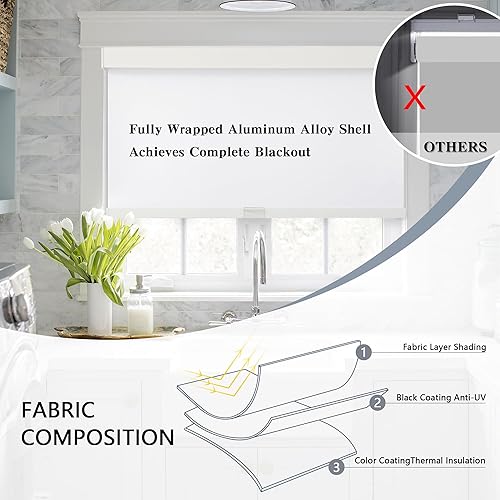 Miniatura 28 de AOSKY Persianas enrollables opacas sin cordones para ventanas, persianas de parada libre con cenefa, tela aislante térmica, protección UV, persianas