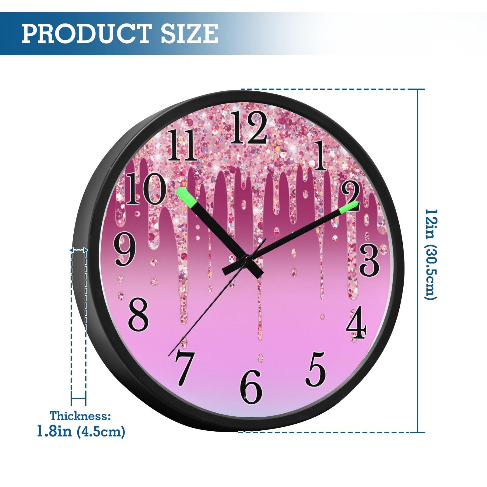 Mnsruu Reloj de pared luminoso con patrón de bloque de color brillante, reloj de pared que brilla en la oscuridad, funciona con pilas, reloj de luz nocturna silencioso sin tictac para dormitorio