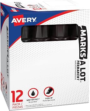 Avery Marks A Lot Jumbo Chisel Tip Marker, Desk-Style Size, Water and Wear Resistant, 12 per Box, 4 Boxes, 48 Markers Total (24148)