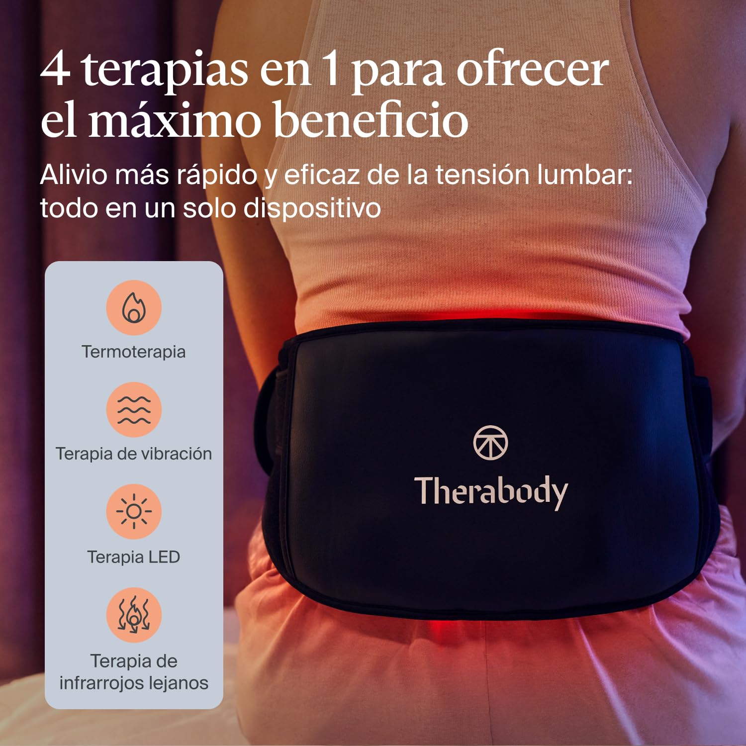 ThermBack LED by Therabody - Envoltura de espalda 4 en 1 con terapias de calor, infrarrojos lejanos, vibración y luz LED para aliviar el dolor de espalda baja de acción rápida