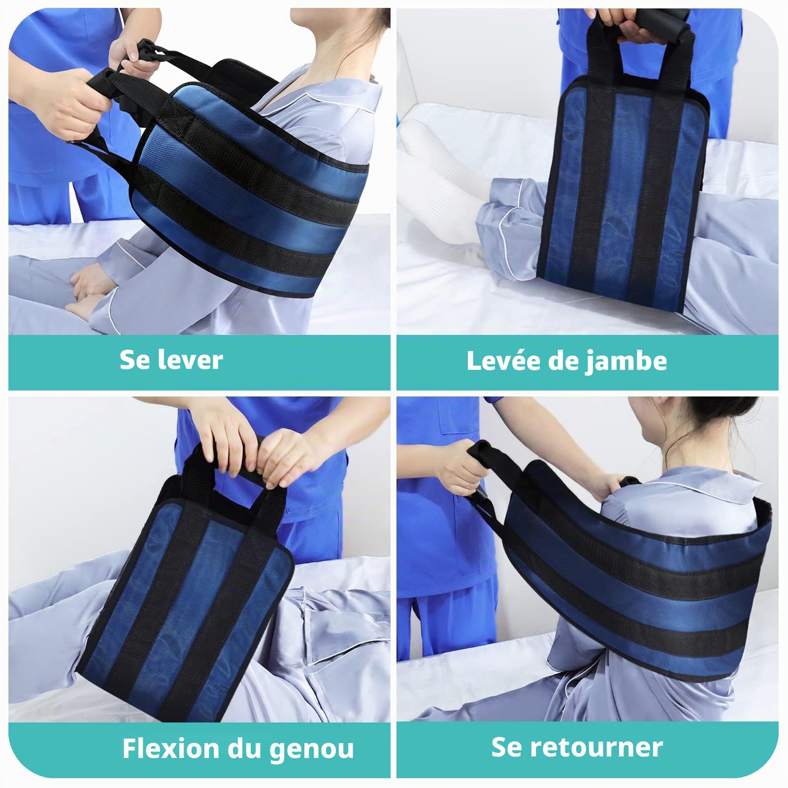 [LOSCHEN] Ceinture de transfert de 110 cm pour patients, ceinture de transfert de lit rembourrée pour handicapés, personnes âgées, fauteuil roulant, lit (bleu)
