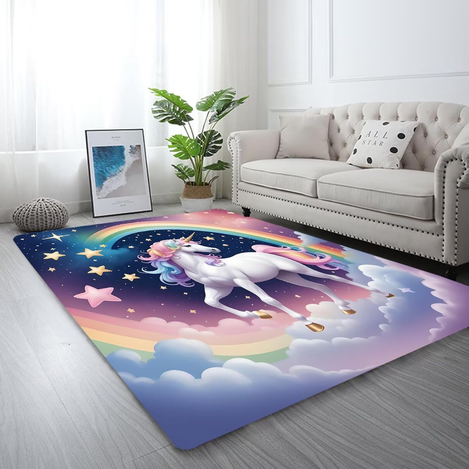 kxry Area Rugs 2X3 Feet, Unicorn Galaxy Soft Machine Washable Area Rugs Unicorn Galaxy Star Cloud Non Slip Foldable Floor Carpet for Living Room Bedroom Dining Room Dorms Nursery Rooms Office