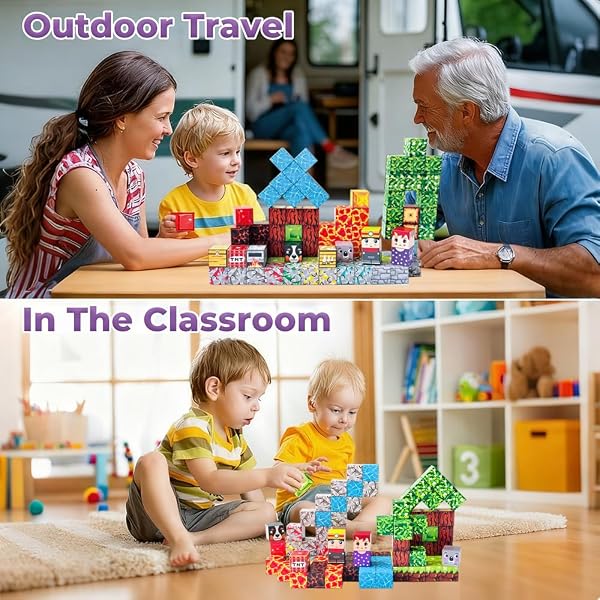 Magnetic Blocks - 100 PCS Magnetic Building Blocks - Construction Building Toys for Montessori STEM Sensory Toys for Boys Girls Age 3 4 5 6 7 8 9 10 - 2