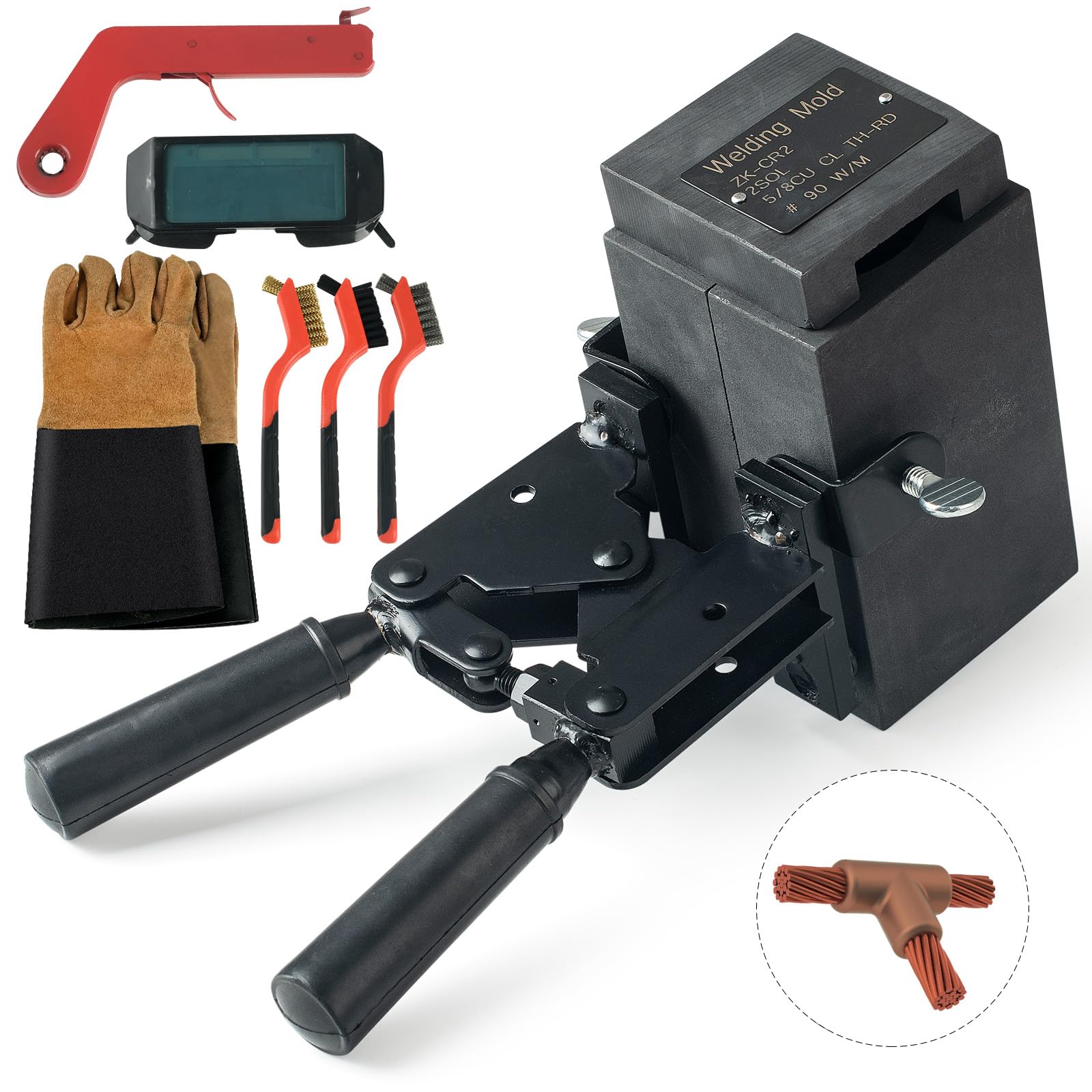 Kit di strumenti per saldatura esotermica in grafite per cavo 4/0 AWG a 2/0 AWG cavo di collegamento T, include maniglia clip stampo grafene e accenditore
