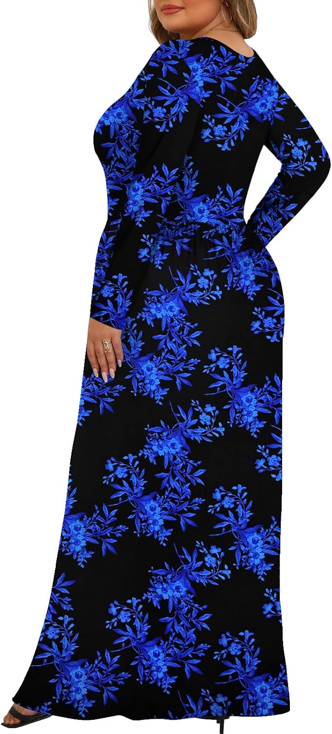 Tencede Womens Plus Size Maxi Dresses Long Sleeve with Pockets Casual Long Dress 1X-5X - Image 4