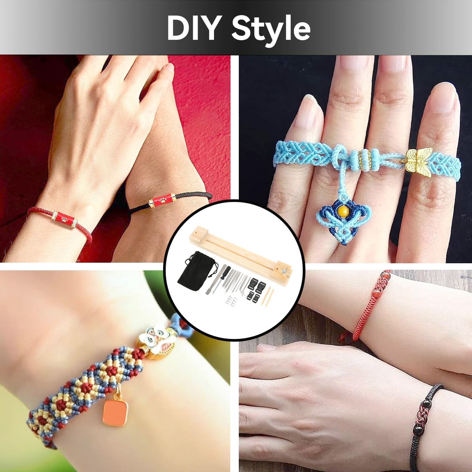Set Braccialetto Fai Da Te Paracord, Strumento Braccialetto Maker in Legno Bracciale in Paracord Tessitore Telaio Intrecciato Aghi in Paracord Combinazione per Maglieria