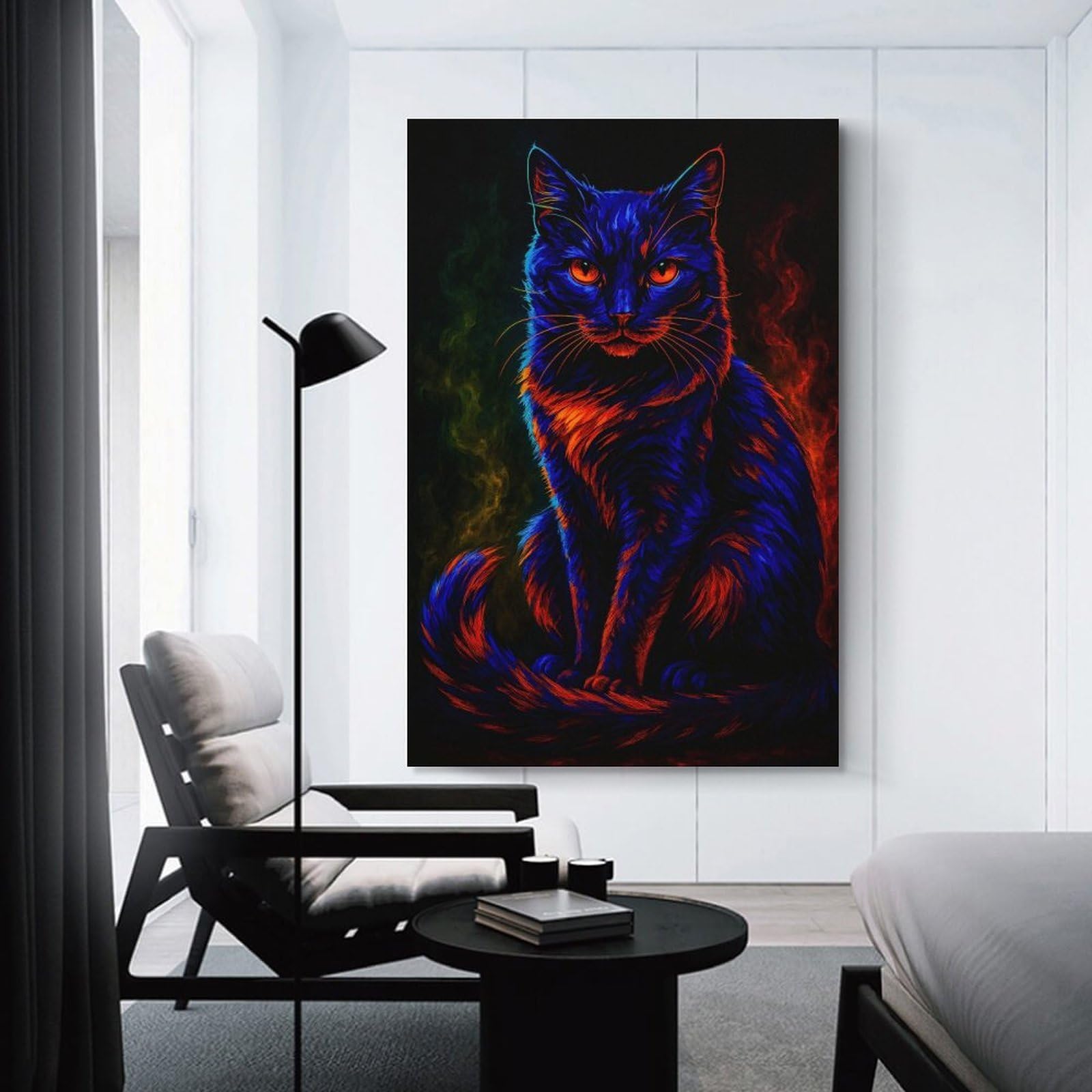 Junmoney Canvas Wall Art Neon Cat Portrait, 08x12inch(20x30cm), for Corridors, Hallways Or Apartment Entries, Decorative Canvas Styling for Entry Areas