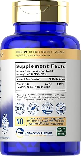 Miniatura 2 de Carlyle Vitamina B6 | 25 mg | 250 tabletas | Suplemento para mujeres y hombres | como clorhidrato de piridoxina | Vegetariano, sin OMG y sin gluten
