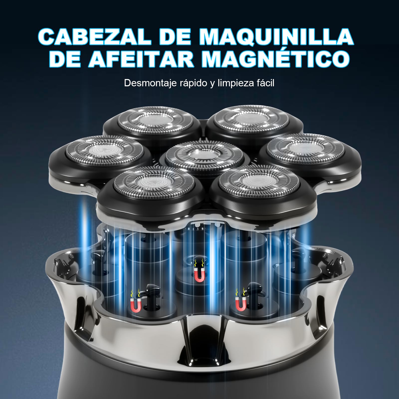 Afeitadora para Cabeza Calva electrica para Hombres Carehabi, IPX6 Resistente al Agua, Recargable, Tipo-C, Cabezal Flotante Magnético 7D, Fácil de Limpiar, Hasta 120 Minutos de Autonomía