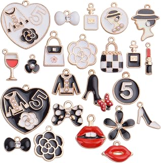 Aylifu 23pcs Mixed Women Make Up Charms Fashion Lipstick Dress Perfume Purse Charms Pendant for Jewelry Making Necklace Bracelet Earring