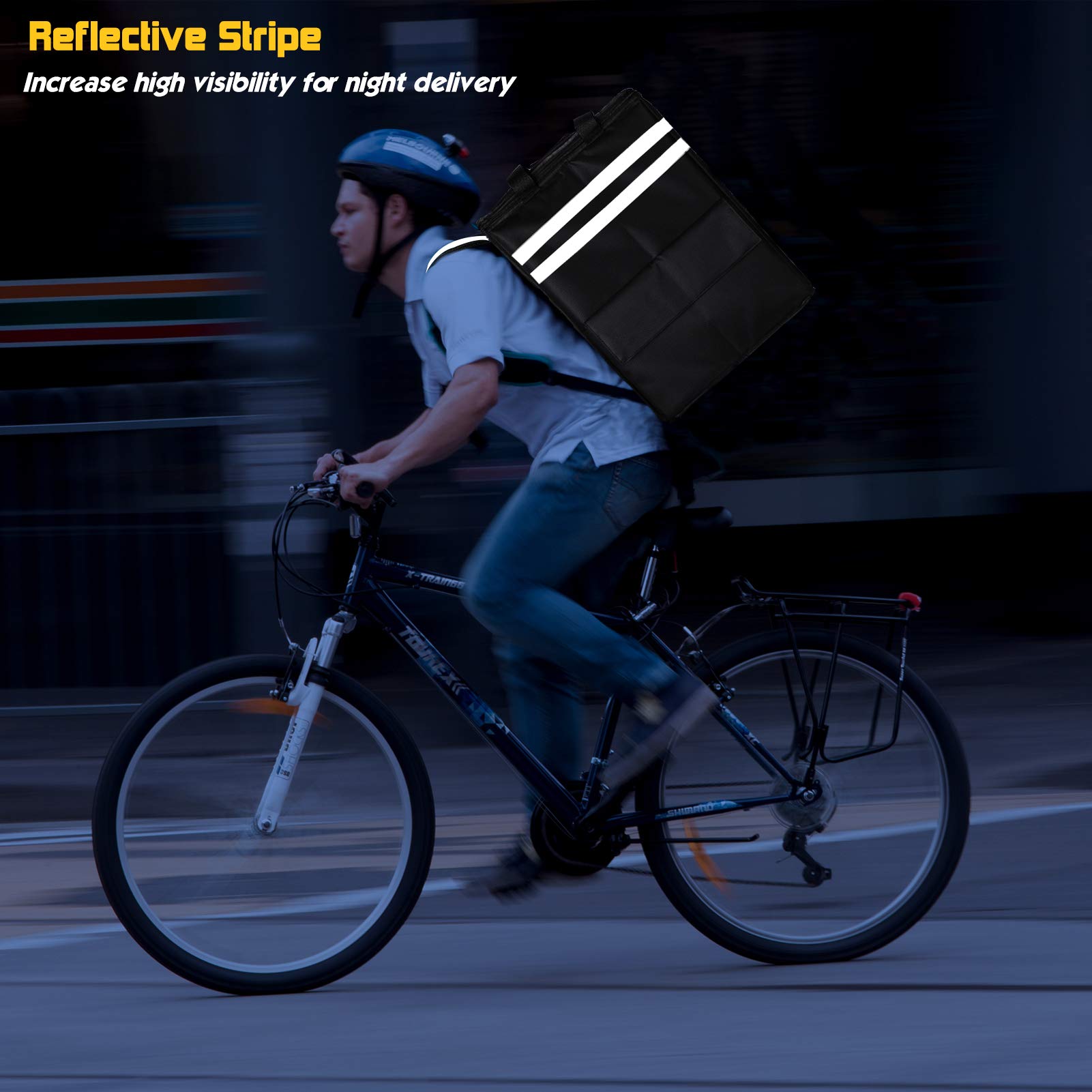 Cherrboll XXL Mochila aislada para entrega de pizza, bolsa de entrega de comida para bicicleta con 3 divisores, mochila enfriadora reutilizable para DoorDash, Uber Eats, PostMates