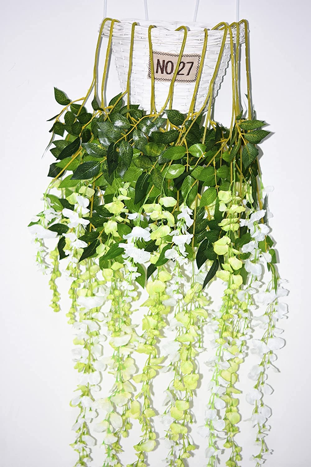 DearHouse 6 Pieces 3.6 Feet Artificial Flower Silk Wisteria Vine Rattan Fake Wisteria Garland Hanging Flowers for Home Garden Party Wall Wedding Decor (Green) 1