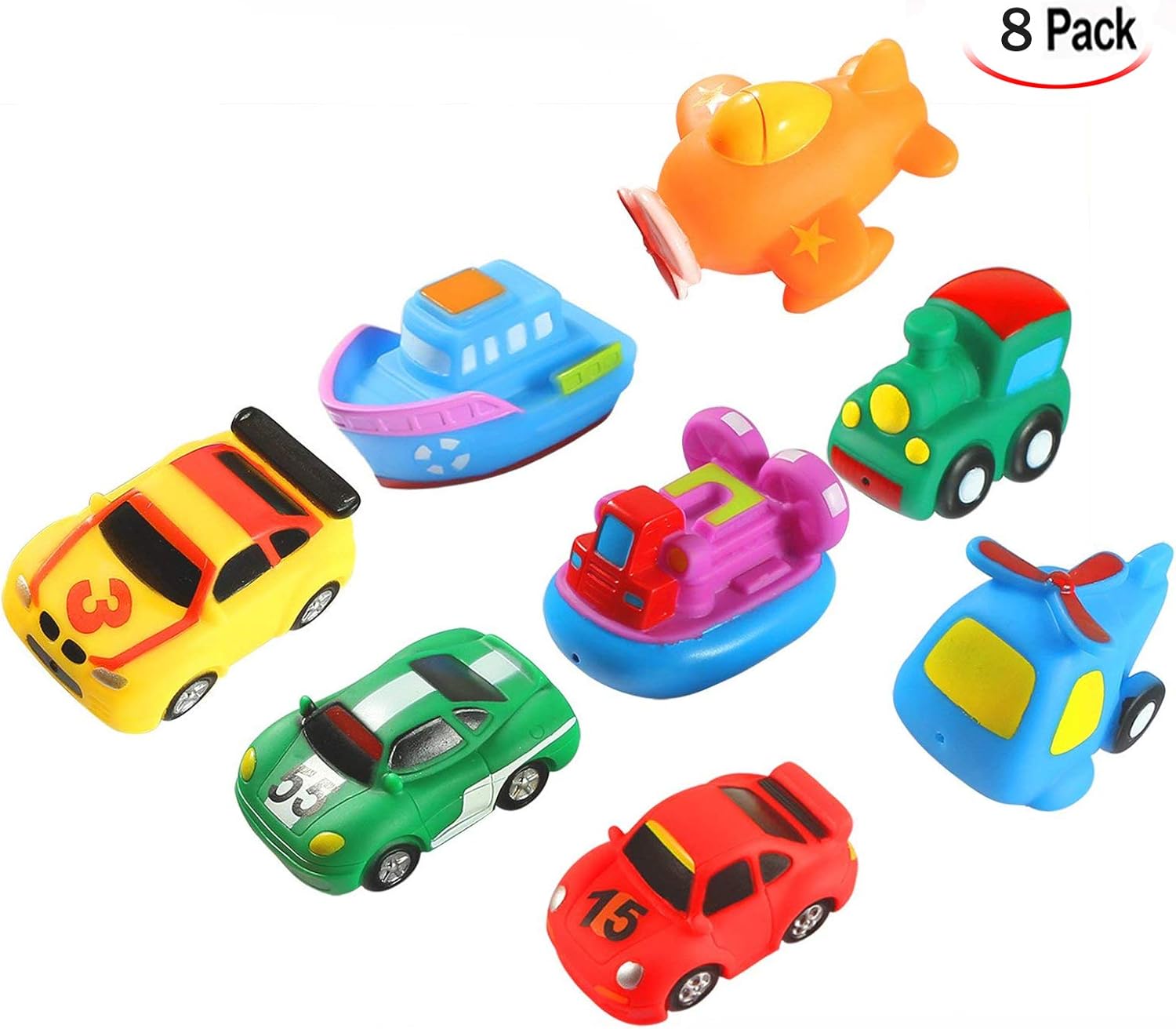 Xrten Bath Squirt Toys Rubber Floating Boats Set for Toddlers 8 Pack