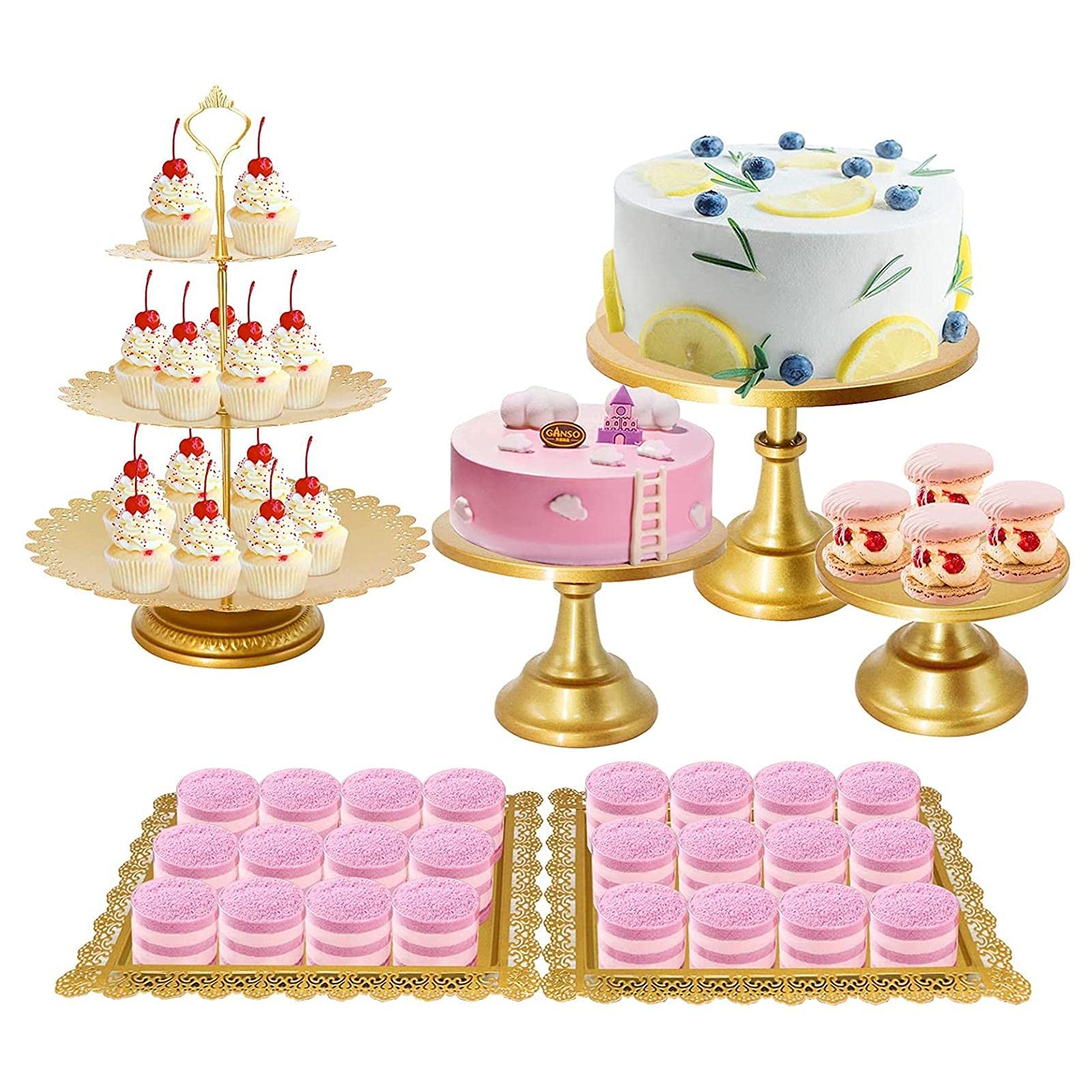 Lot De 5 Présentoirs à Desserts En Métal Doré - Pour Cupcakes, Biscuits, Bonbons, Fêtes