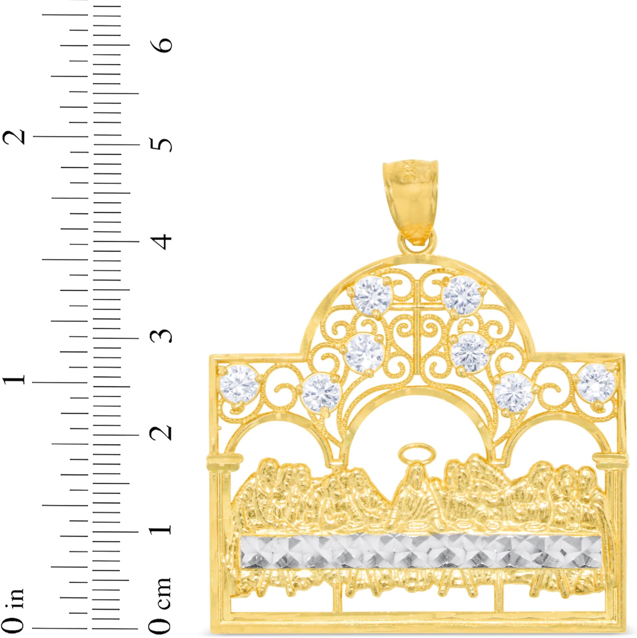 Floreo 10k Gelbgold Diamantschliff Letztes Abendmahl CZ Anhänger - Bild 6 von 6