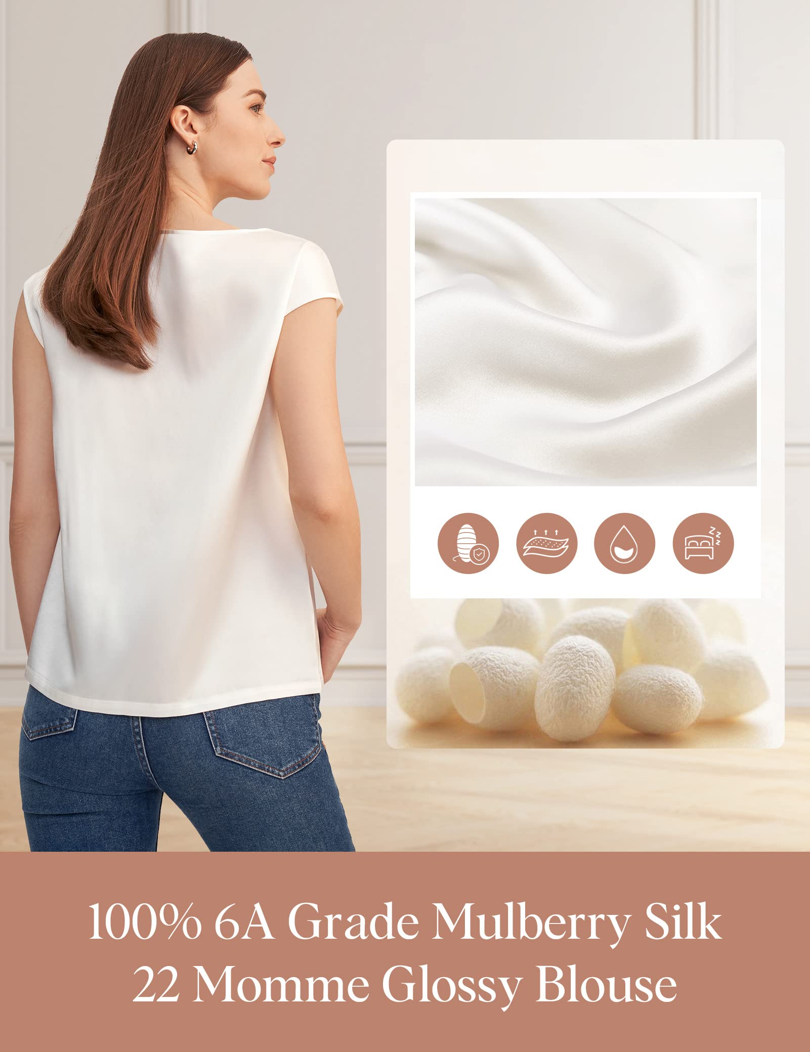 LilySilk Seide Tunika T-Shirt Damenhemd Seidenhemd Bluse Damen Kurzarm Rundkragen Verpackung MEHRWEG