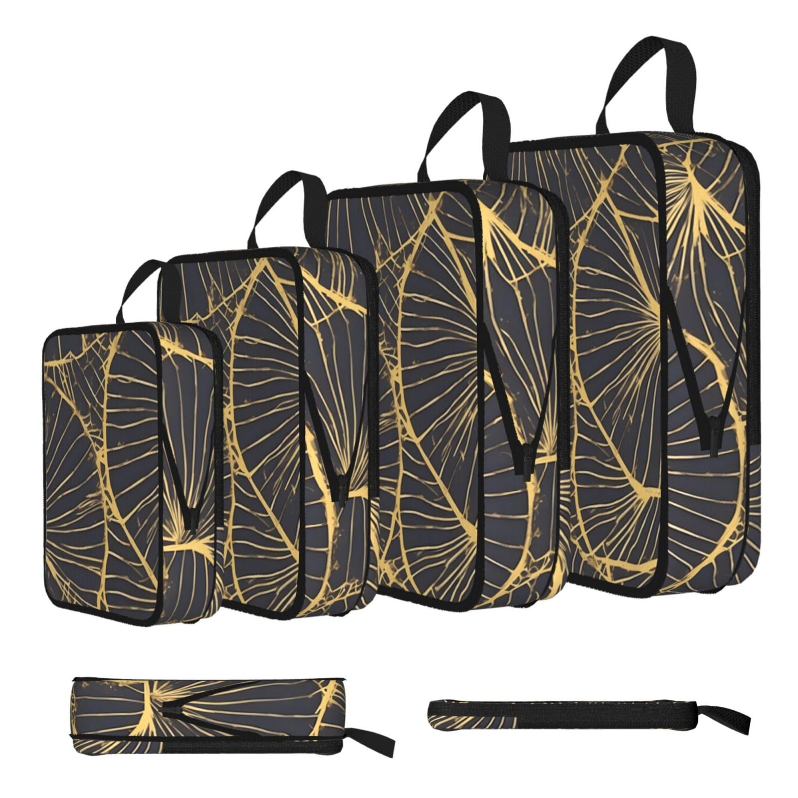 Sxzvvbn Black Golden Leaf Compression Packing Cubes 4 Piece Set