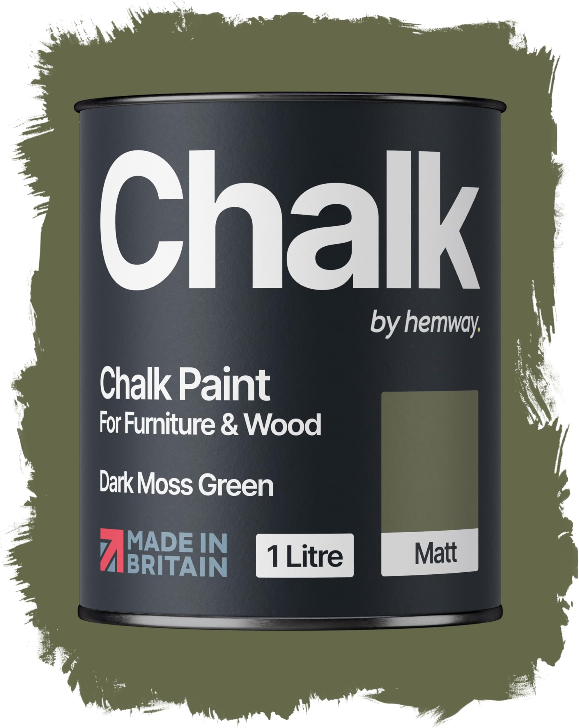 Chalk Paint 1L Dark Moss Green Matt Shabby Chic for Interior Furniture, Walls, Wood, Wardrobes, Shelves, Tables and Chairs, Quick Drying Chalky Finish (116 Colours Available)