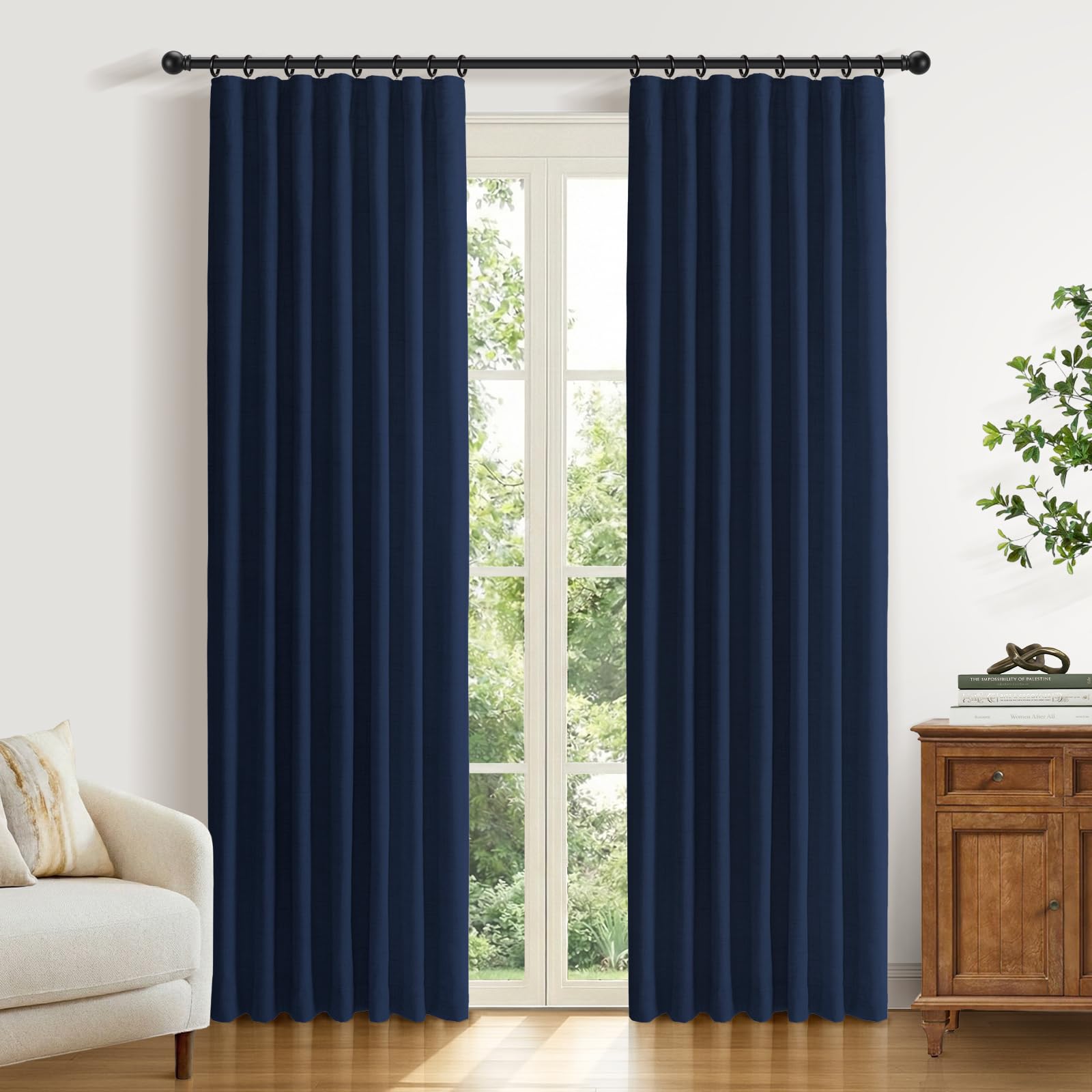 Rideaux occultants bleu nuit en faux lin 127x228 cm pour chambre