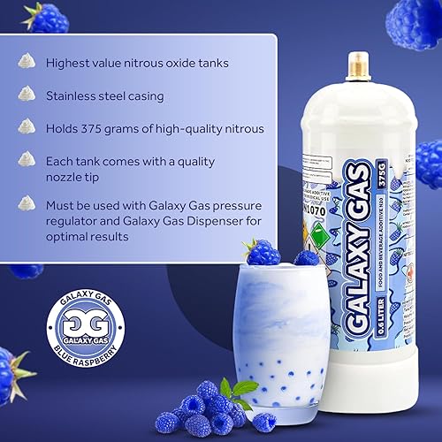Vista 3 de *NUEVO* Blue Raspberry Galaxy Gas Infusion 0.6L Oxido Nitroso N2O 13.23 oz Tanque (1 Tanque)