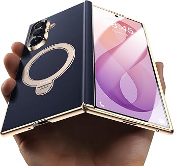 Magnetic for Samsung Galaxy Z Fold 8 Ultra Case Luxury Leather [Hinge Protection] Built-in [Screen Protector] [Fit for MagSafe] Zfold 8 Ultra Case with Kickstand & Ring Holder, Blue