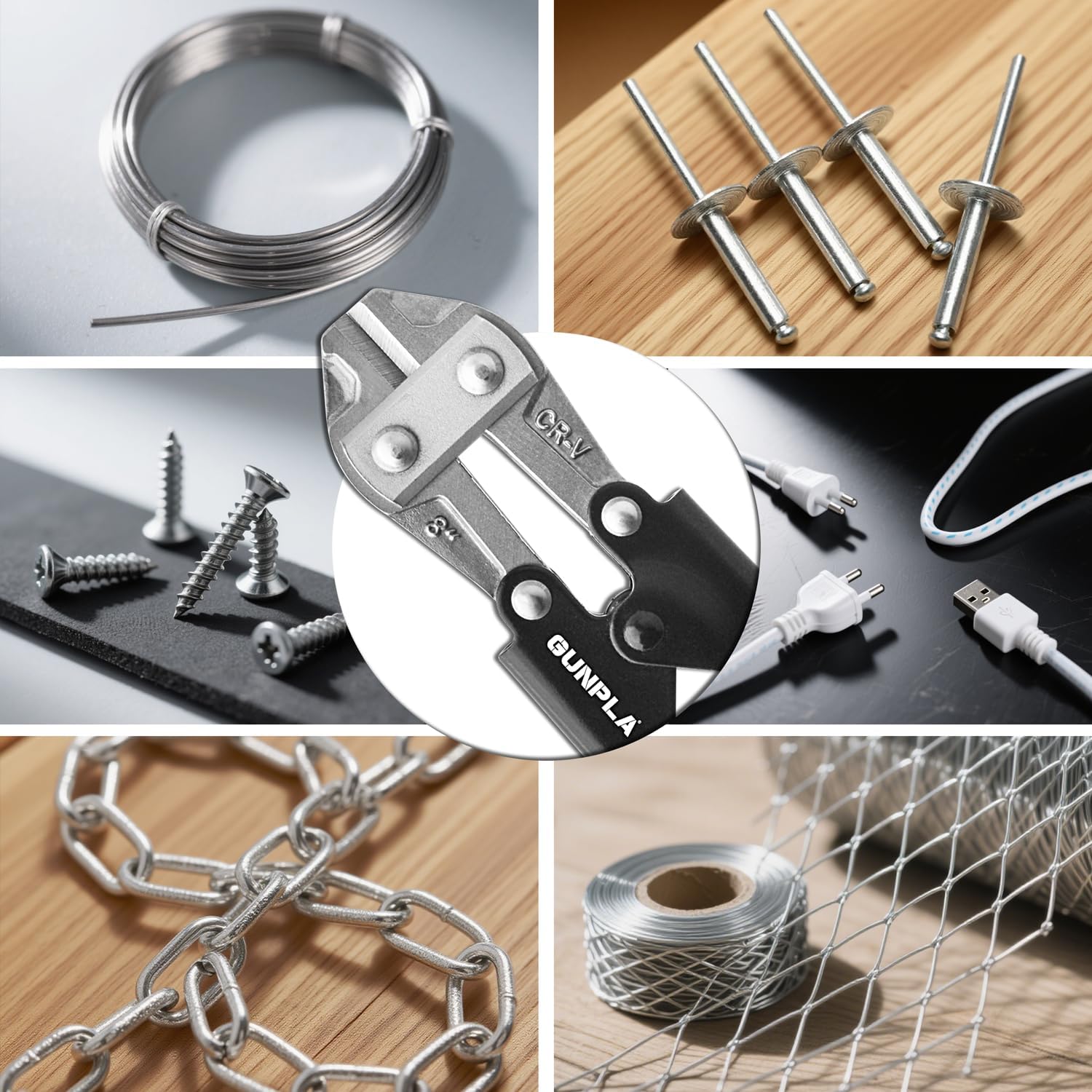 Gunpla Mini Bolt Cutter 8-inch/210mm Heavy Duty Spring Loaded with Non-Slip Rubber Handle Wire Cable Bolts Cutters, Clipper Snips Stainless Steel Tool for Padlock Chain Wires Mesh Screw Fence Rivets