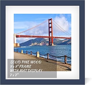 9x9 Inch Wood Picture Frame for Wall Hanging or Tabletop Square Photo Frames with 1 Mats Display 7x7 Inch for Christmas,Baby Scan,Poster
