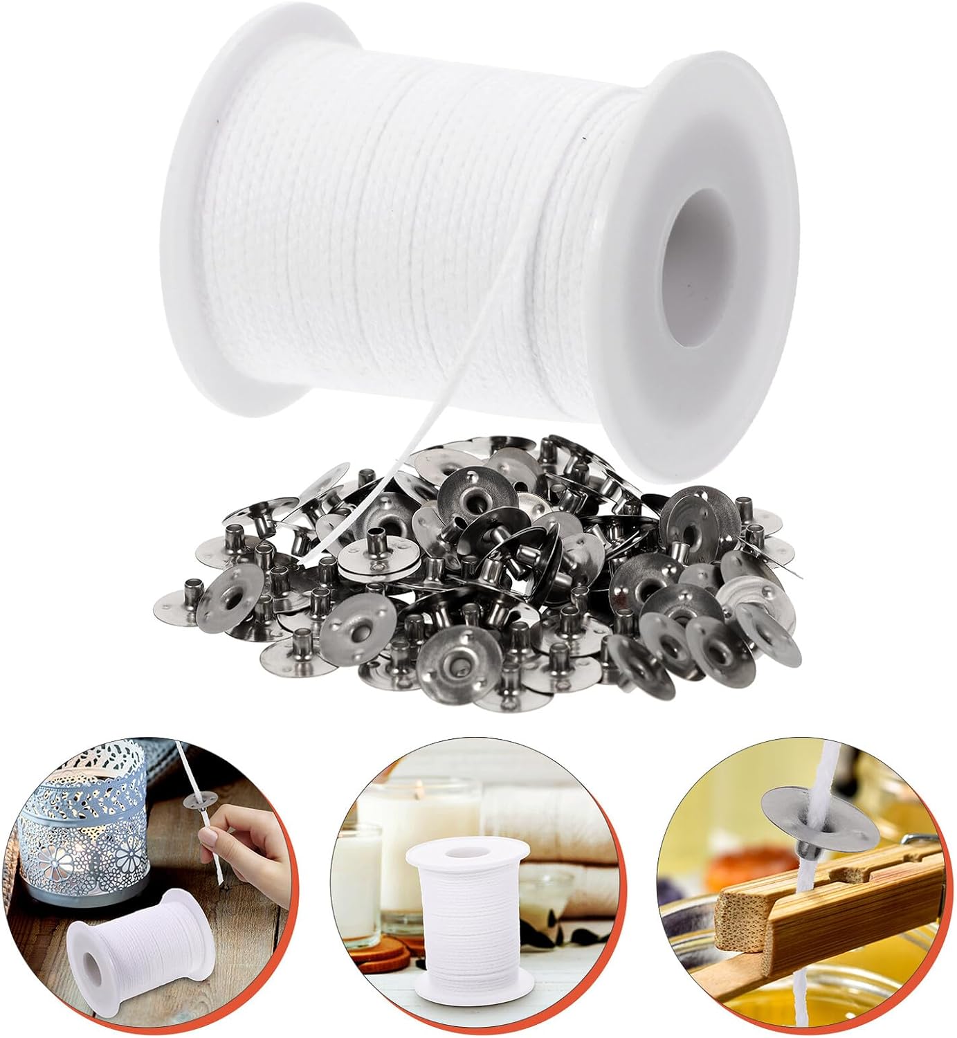 Zerodeko Cotton Candle Wicks with Bases for DIY Candle Making Premium Braided Cotton Material for Pillar Taper Beeswax Stable and Practical Accessories
