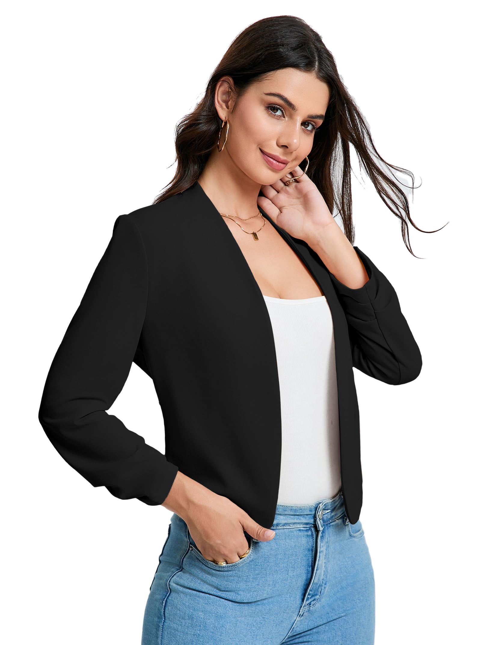Kurzblazer Damen Festlich 3/4-Ärmel Blazer Damen Elegant Anzugjacke für Casual Offene