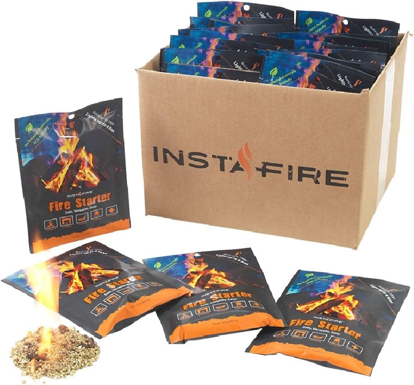 Insta-Fire Granulated Fire Starter, All Natural, Eco-Friendly, Lights up to 120 Total Fires in Any Weather, Awarded 2017 Fire Starter Of The Year, 30 Pk